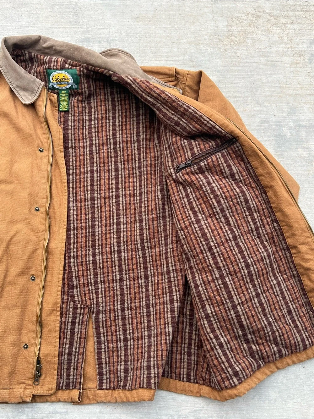 Cabelas Barn Field Jacket Men's 3XL Brown Canvas Plaid Lined Hunting Workwear